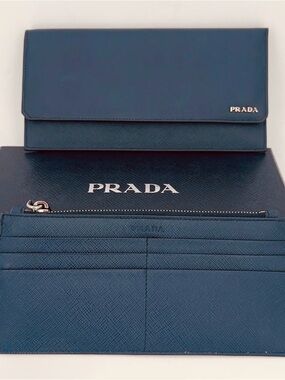 Prada Saffiano Continental Wallet - Deep Blue